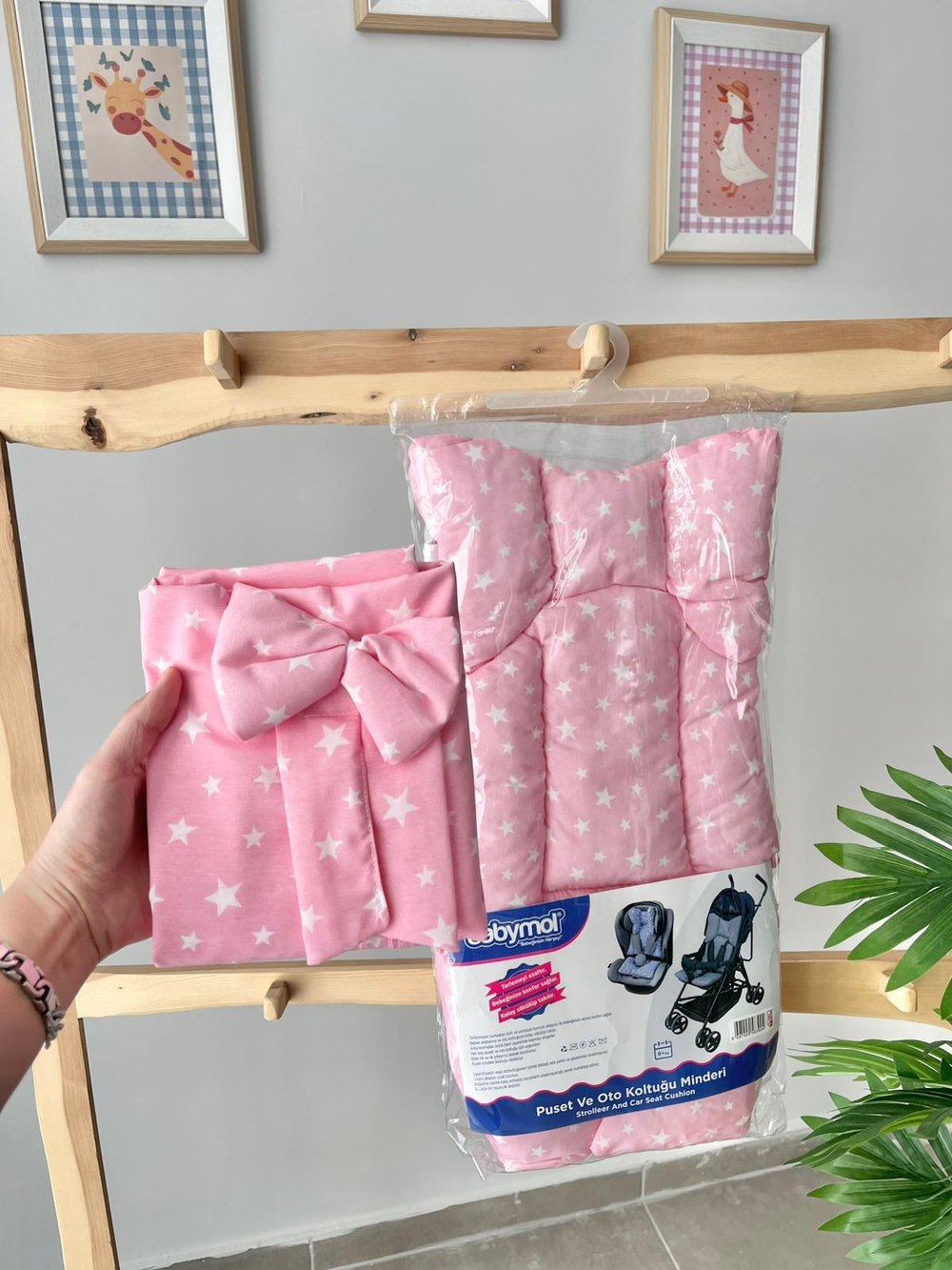 Yıldızlı Puset Örtüsü & Minderi Pembe