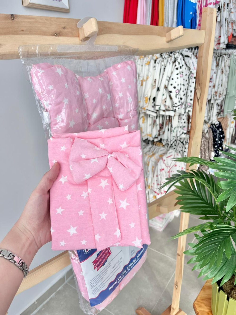 Yıldızlı Puset Örtüsü & Minderi Pembe