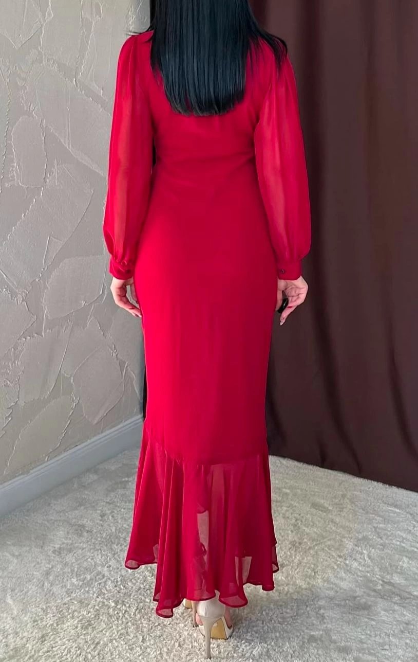 Alina Bordo Rengi Şifon Elbise