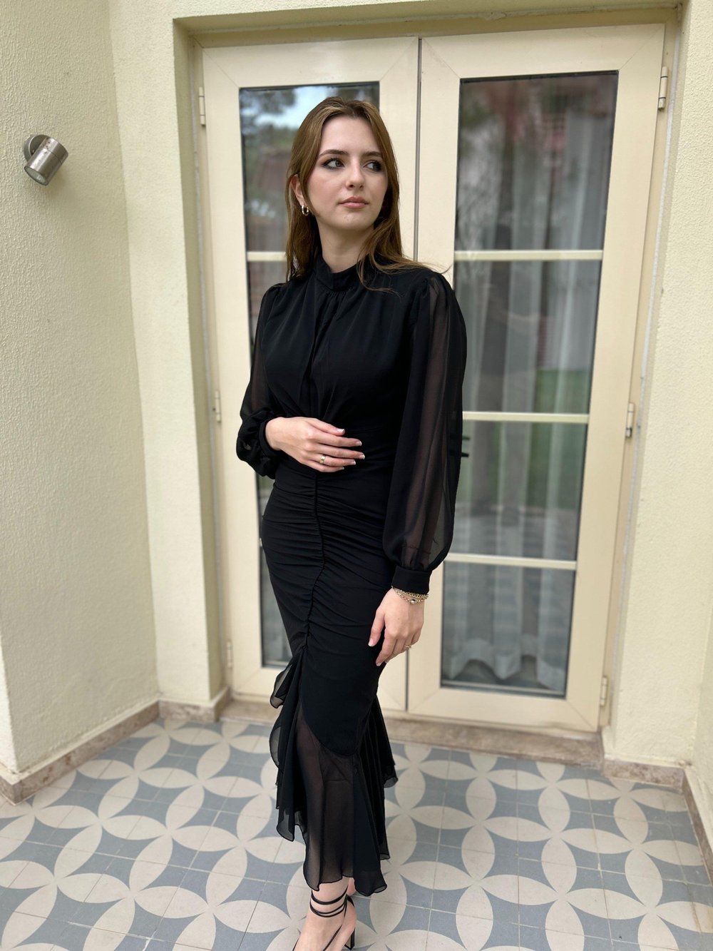 Alina Siyah Şifon Elbise