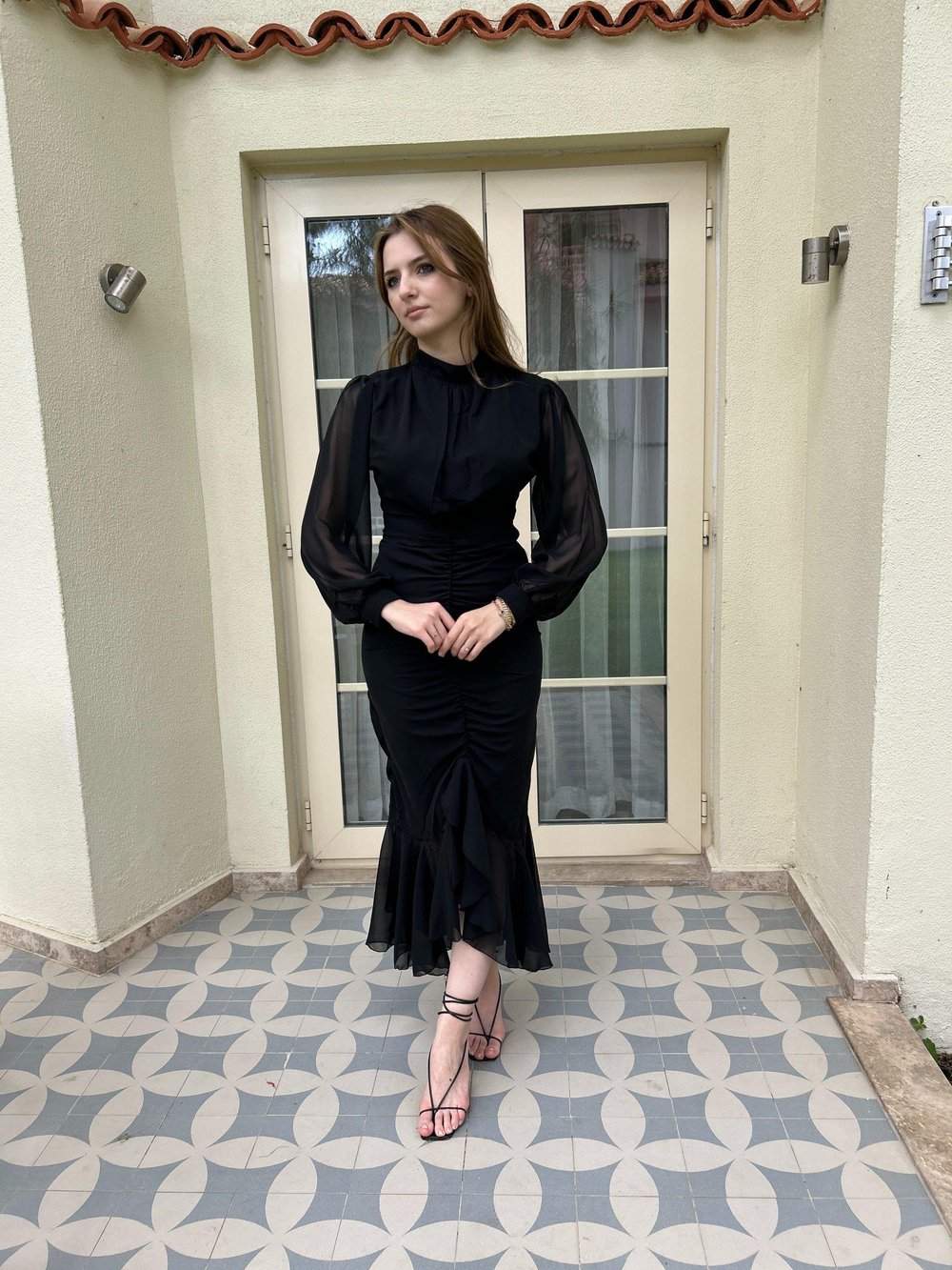 Alina Siyah Şifon Elbise