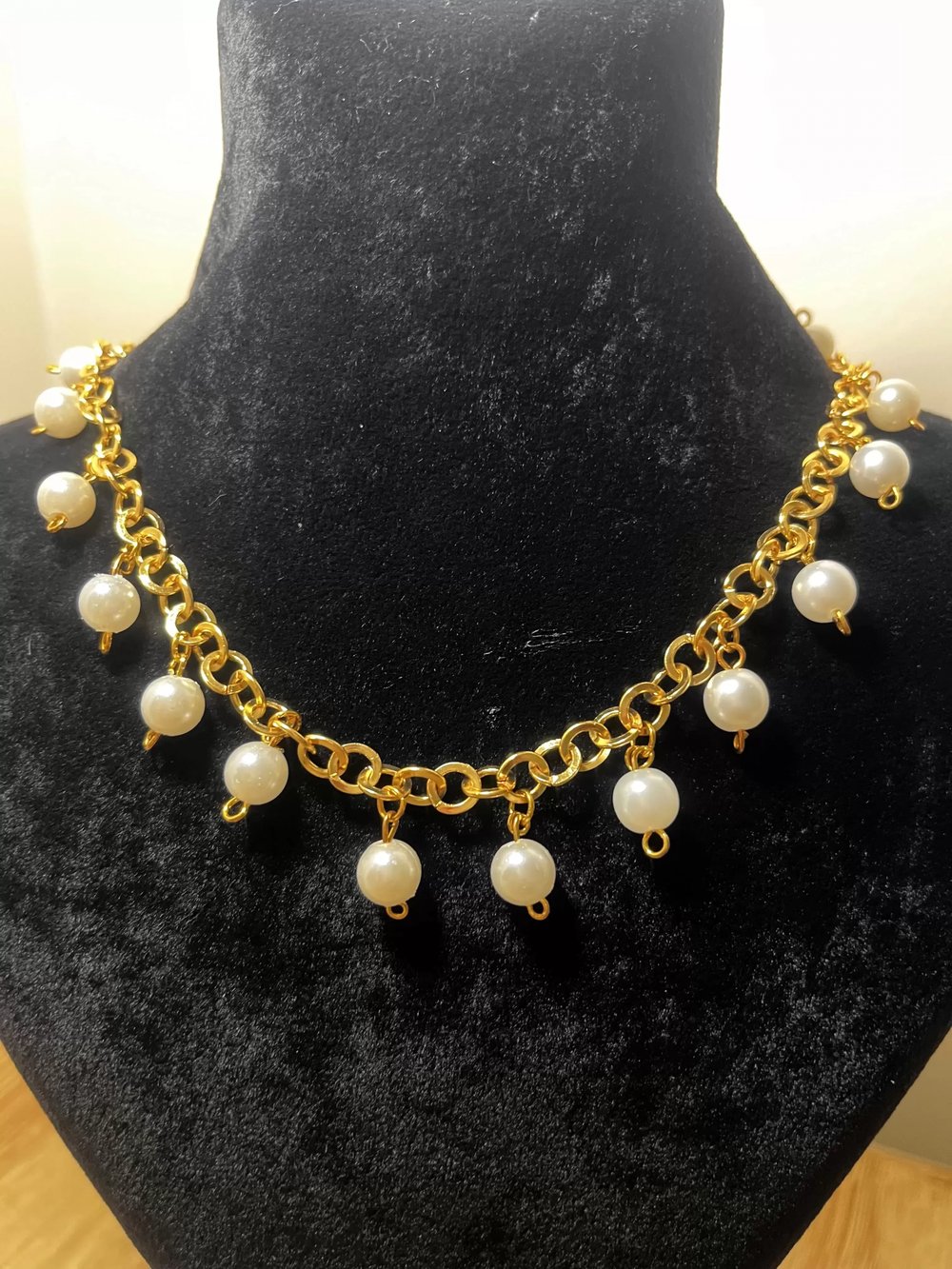 Gold Zincirli İnci Kolye ve Küpe