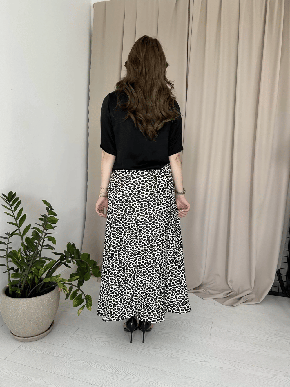 Leopar Desenli Maxi Boy Saten Elbise