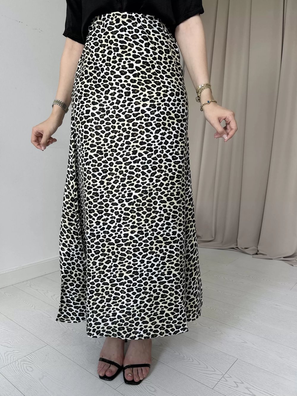 Leopar Desenli Maxi Boy Saten Elbise
