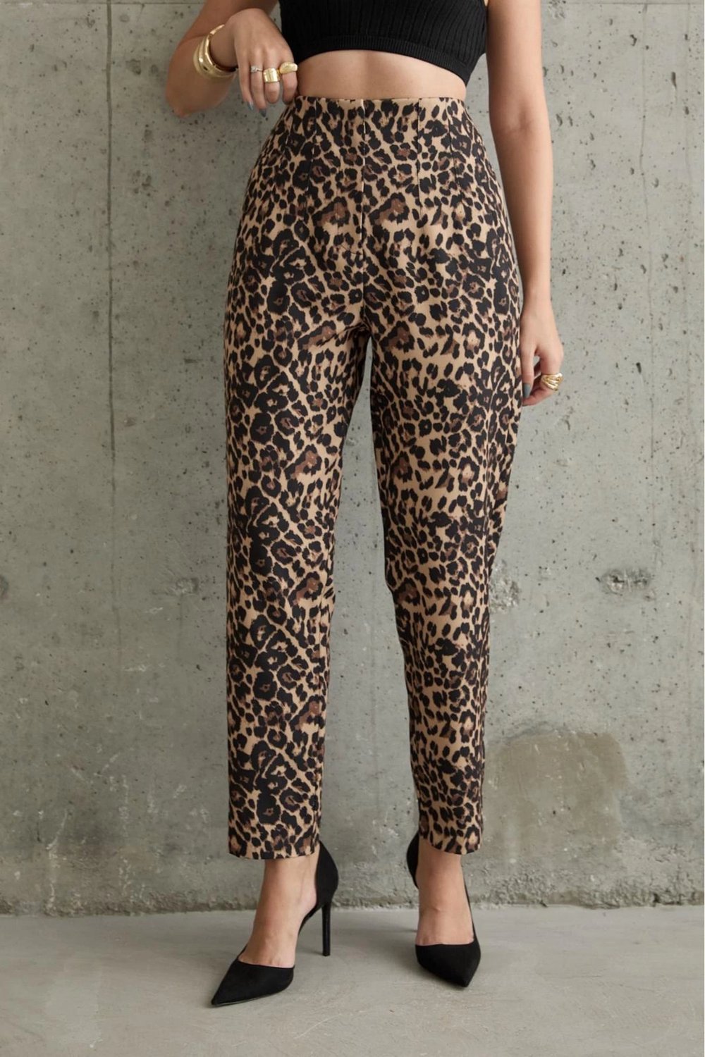Leoparlı Pensli Pantolon