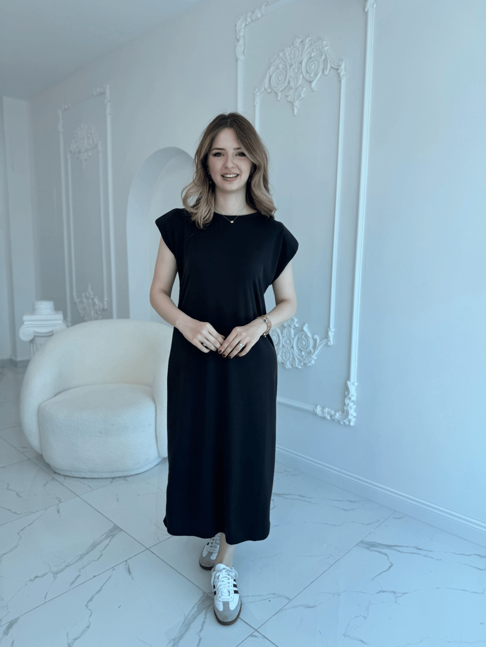Modal Kumaş Vatkalı Maxi Boy Siyah Elbise