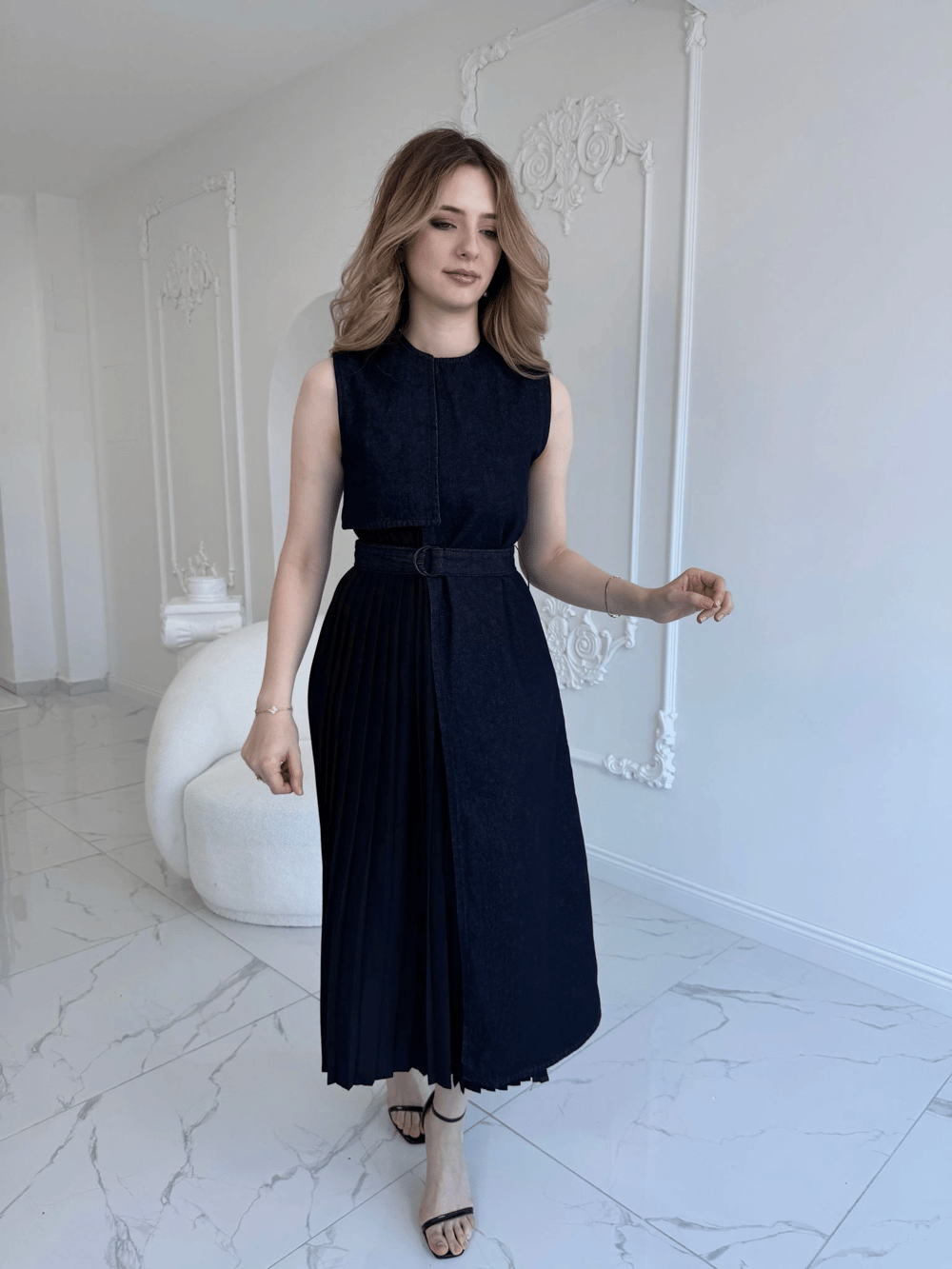 ZR Model Kot Plise Etek Detaylı Elbise
