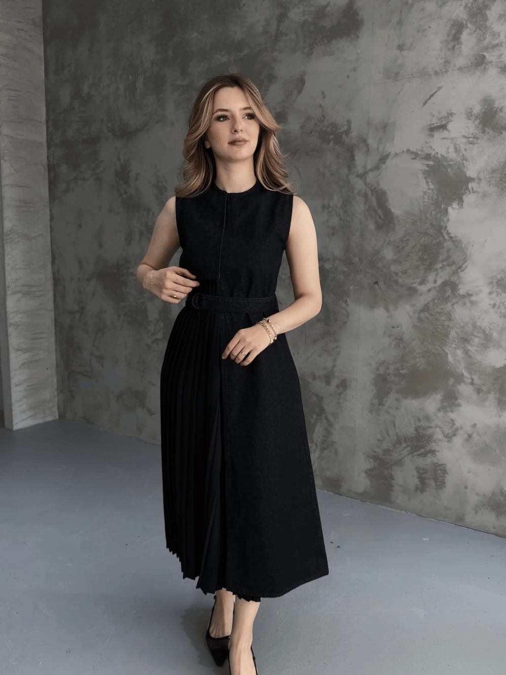 ZR Model Kot Plise Etek Detaylı Elbise