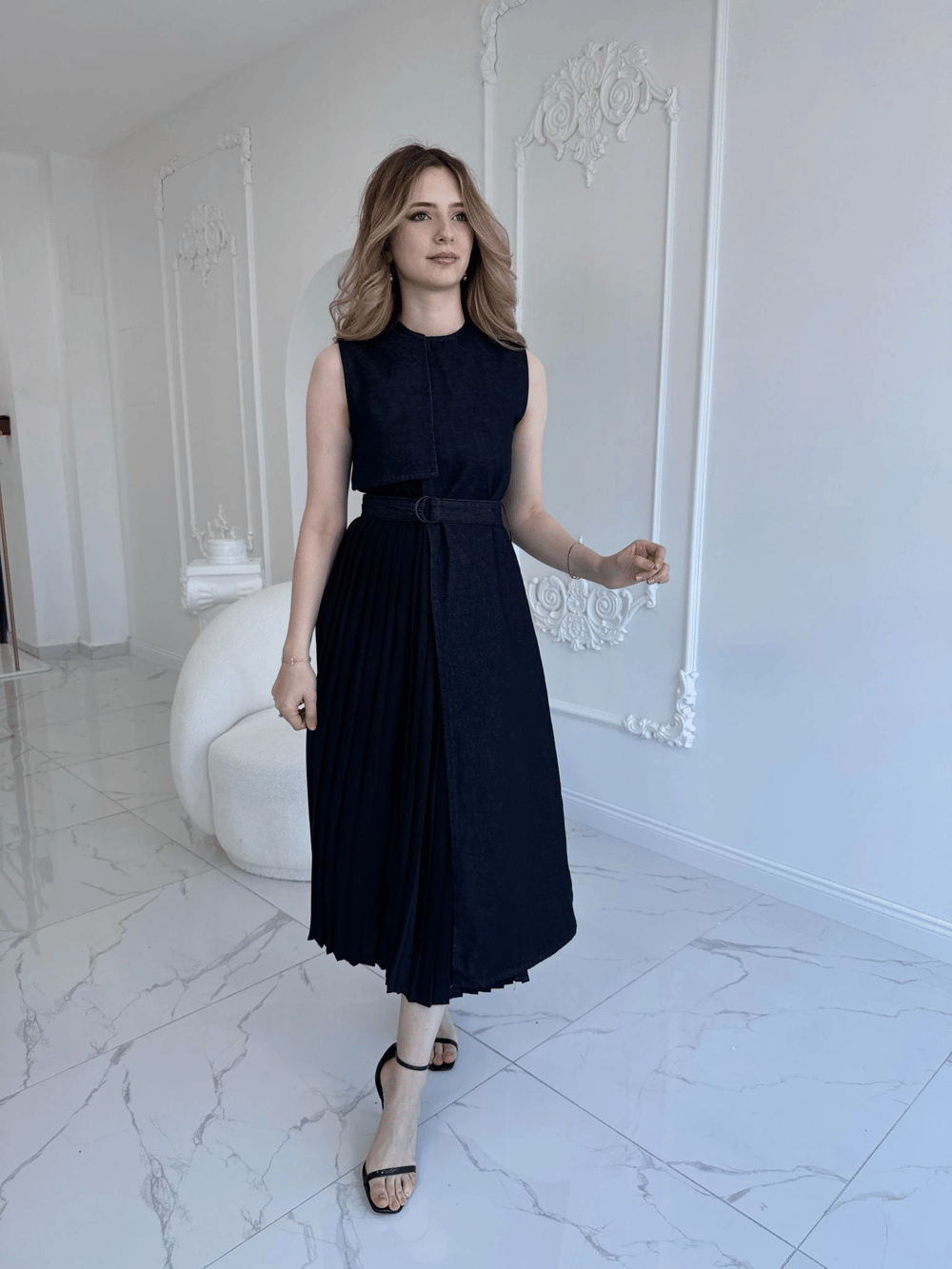 ZR Model Kot Plise Etek Detaylı Elbise