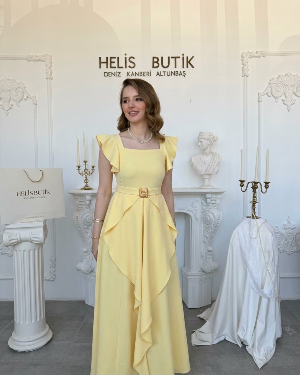 Fırfır Kollu Katlı Etek Detaylı Elbise - Sarı