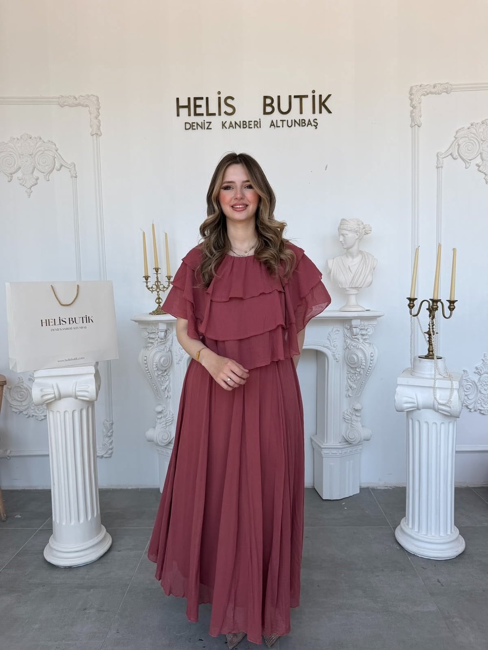 Kat Kat Fırfırlı Şifon Bluz Etek Takım - Gül Kurusu