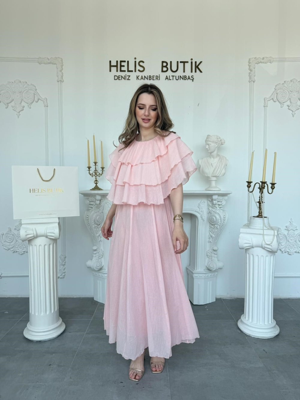 Kat Kat Fırfırlı Şifon Bluz Etek Takım - Pembe