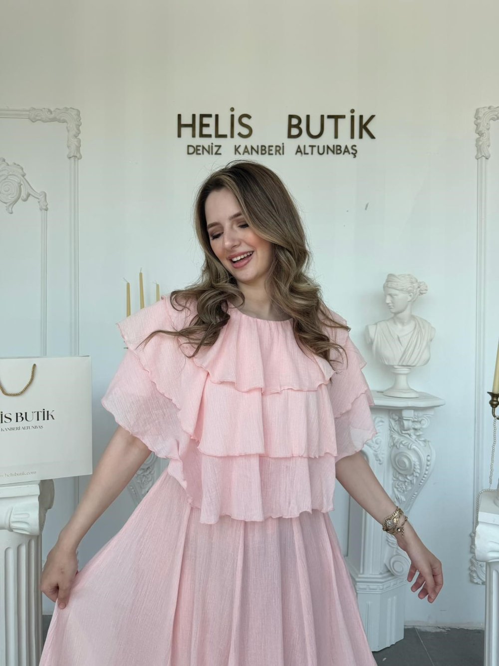 Kat Kat Fırfırlı Şifon Bluz Etek Takım - Pembe