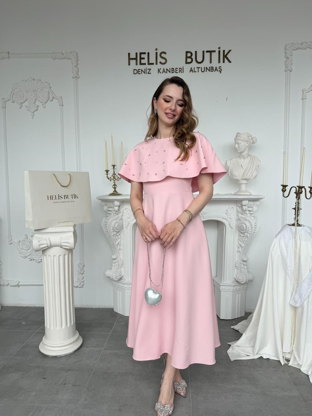 Taş İşlemeli Bolerolu İki Parçalı Elbise Seti - Pembe