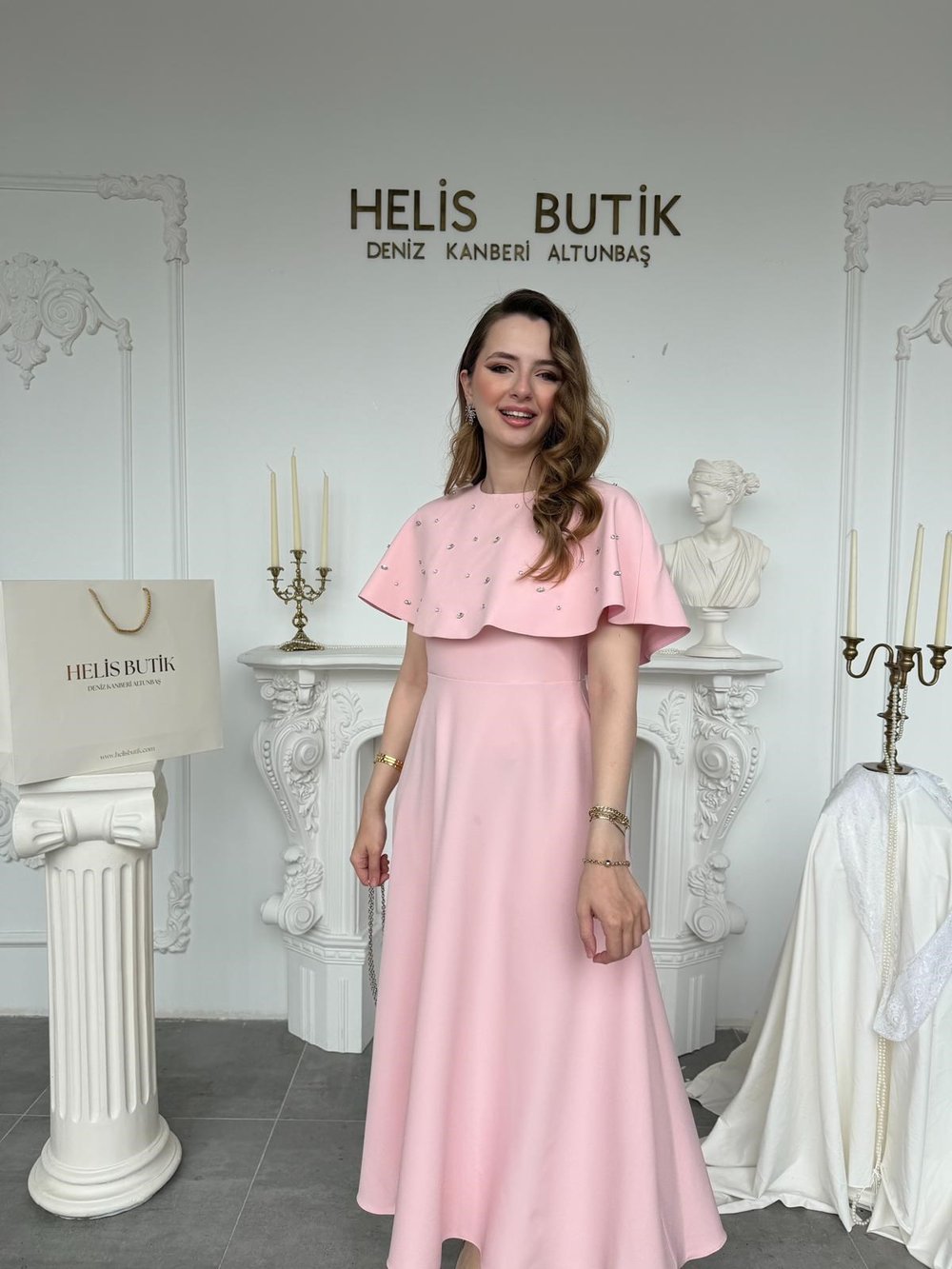 Taş İşlemeli Bolerolu İki Parçalı Elbise Seti - Pembe