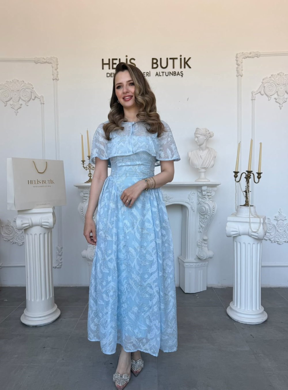 Yaldız Nakış İşlemeli Bolerolu Abiye Elbise - Mavi
