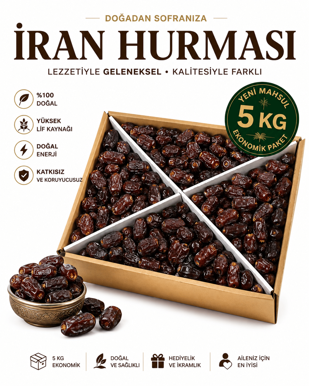 İran Hurması 5 Kg Yeni Sezon Doğal Hurma – İri Taneli Ekonomik Paket
