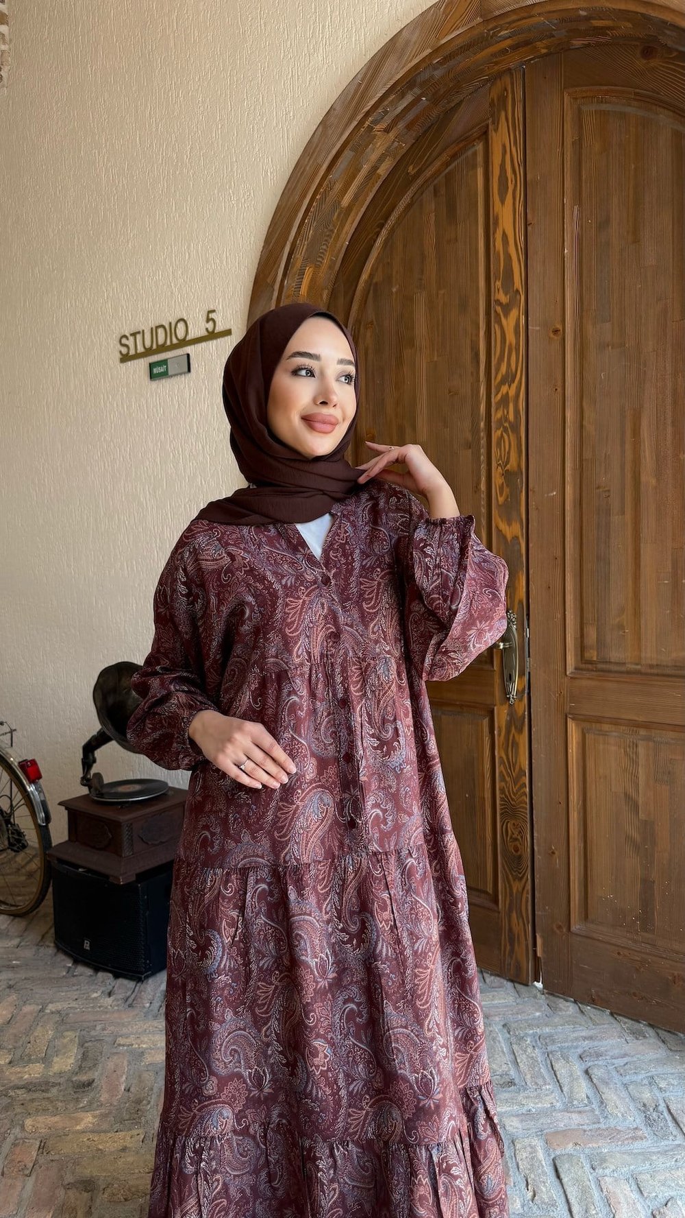 Şal desen Elbise Bordo