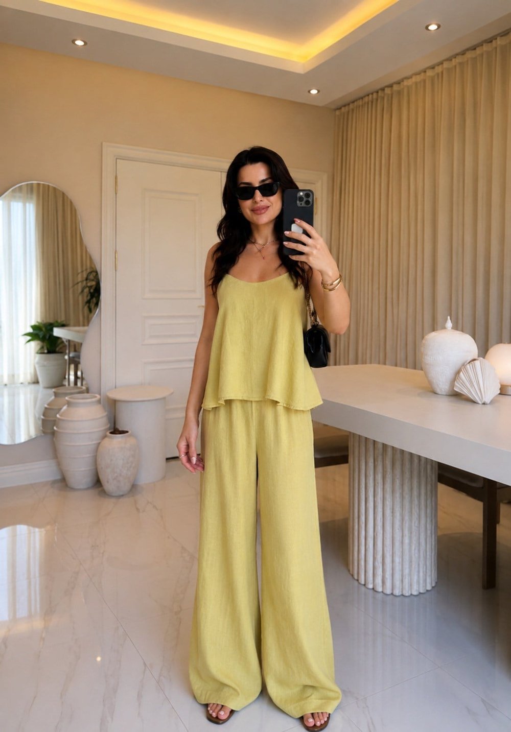 Lina Askılı Bluz  Palazzo Takım