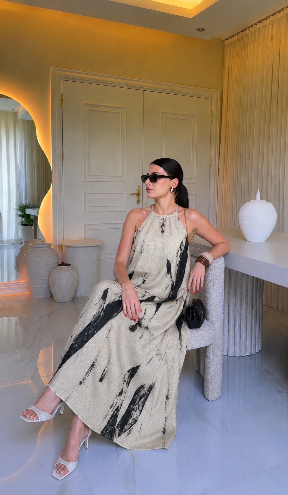 Random Halter Yaka Maxi Elbise