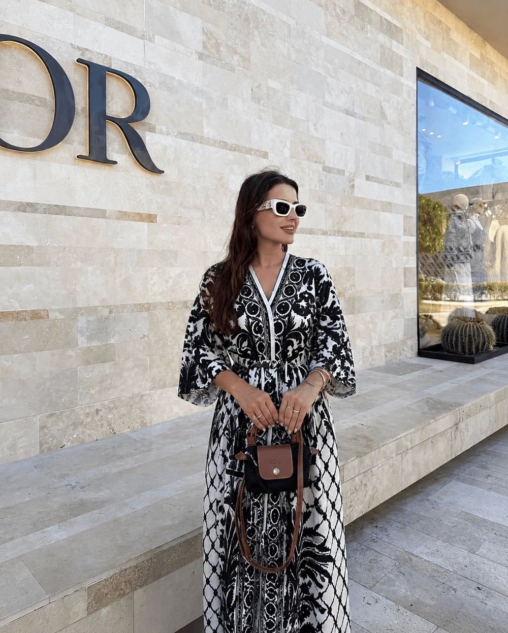 Siyah Desenli Kimono Elbise