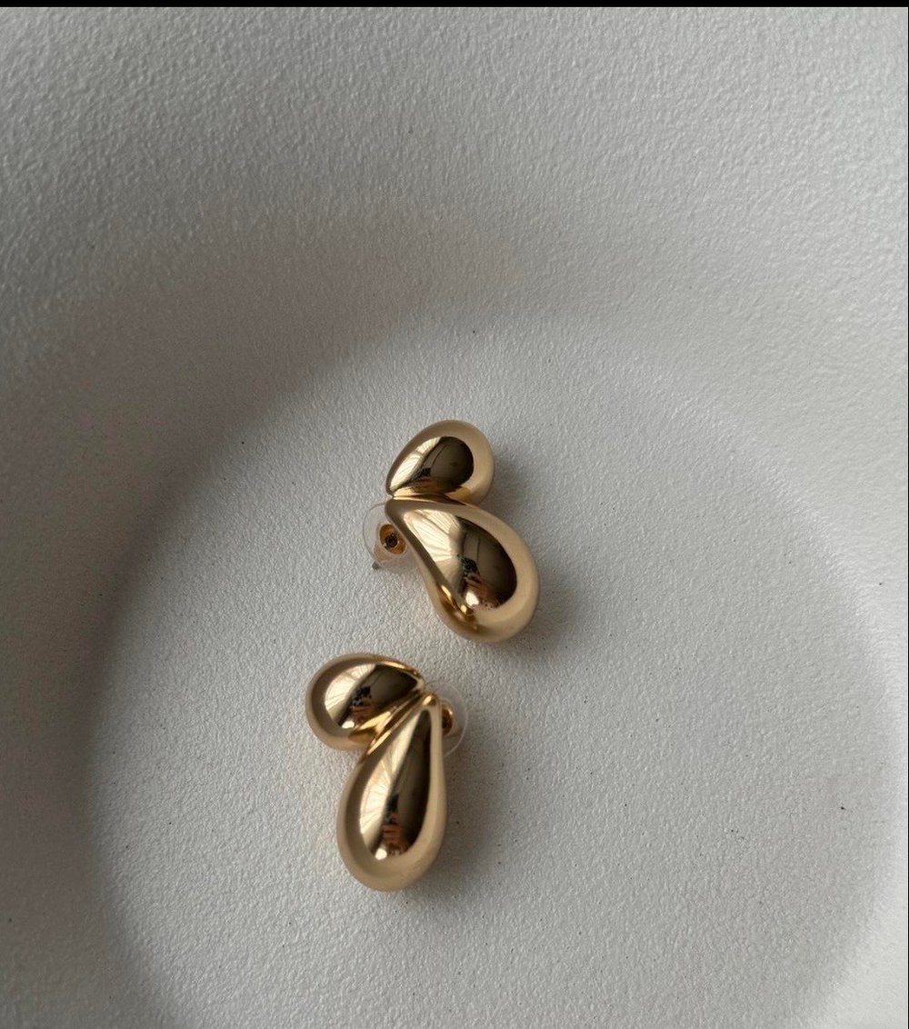 Çift Damla Gold Küpe