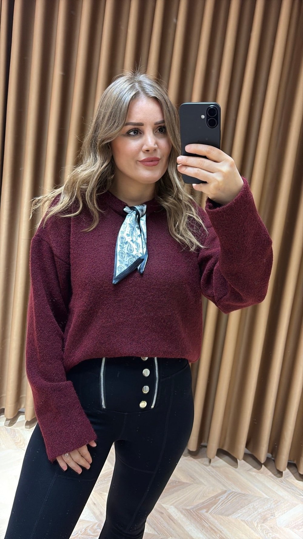 Fularlı Bordo Oversize Kazak