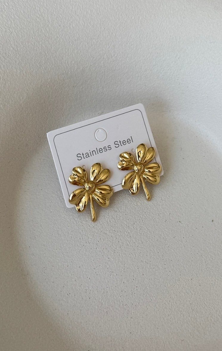 Gold Yonca Küpe