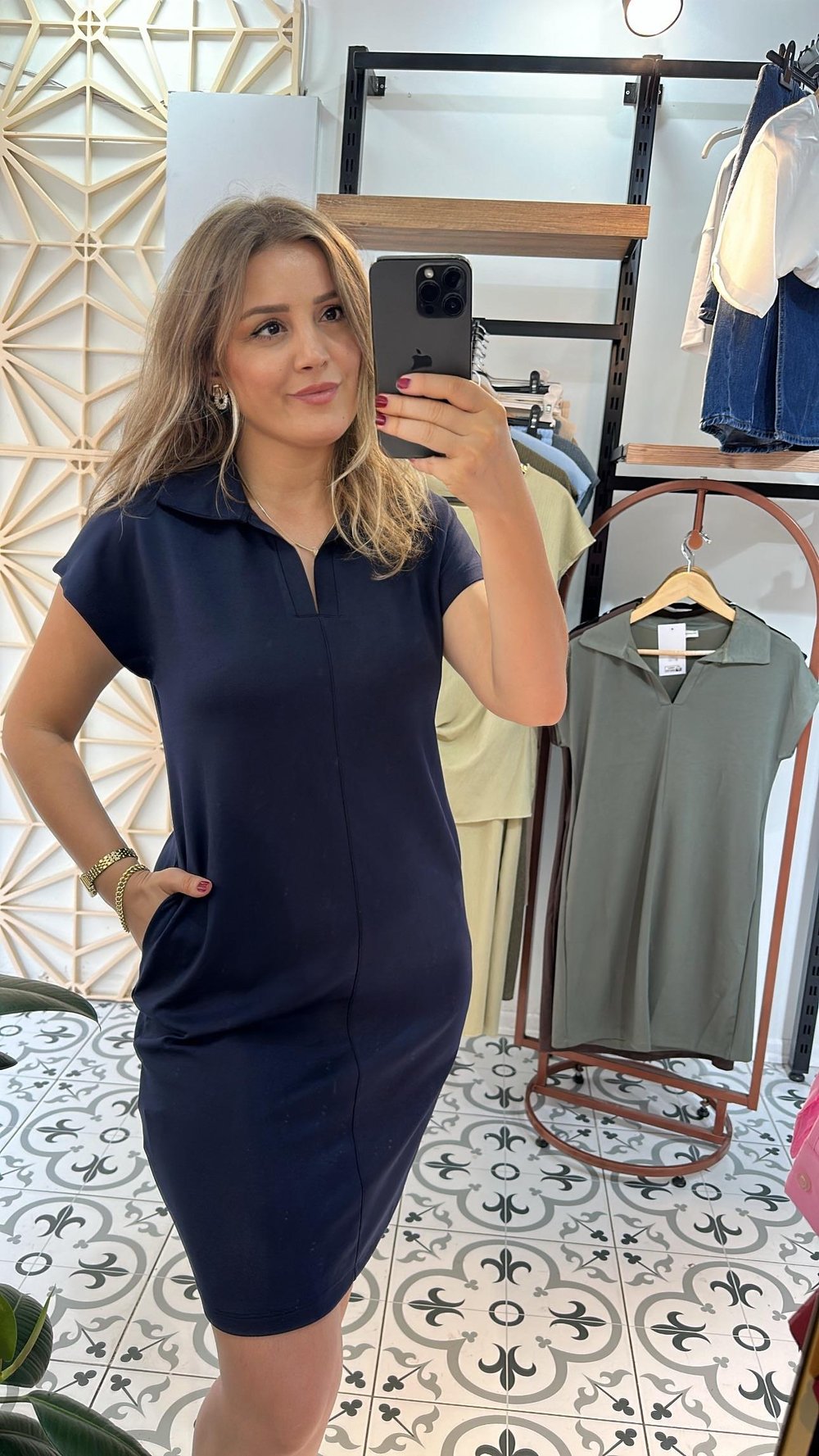 Lacivert Polo Yaka Basic Elbise