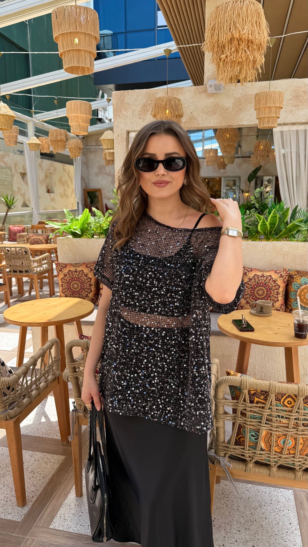 Zara Orijinal Pullu File Bluz-Siyah