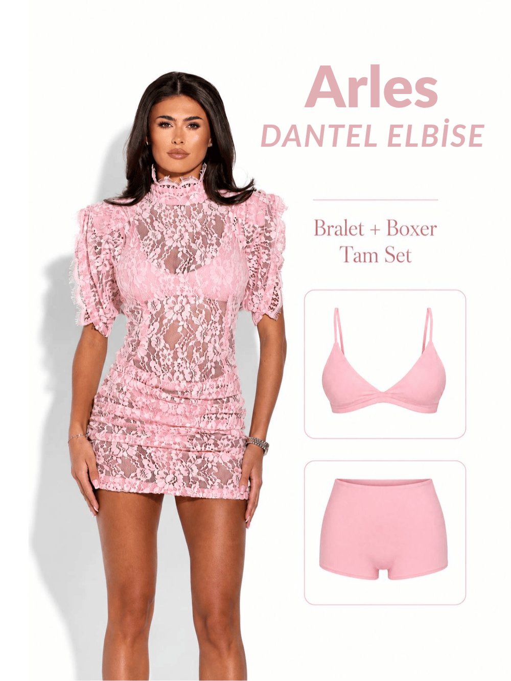 ARLES DANTEL ELBİSE PEMBE