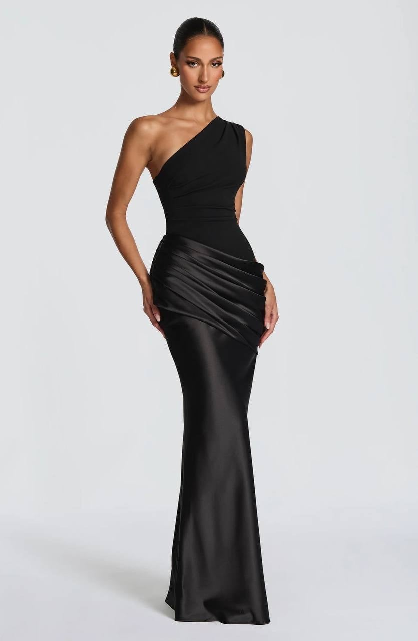 BRESCİA SİYAH TASARIM SATEN ELBİSE