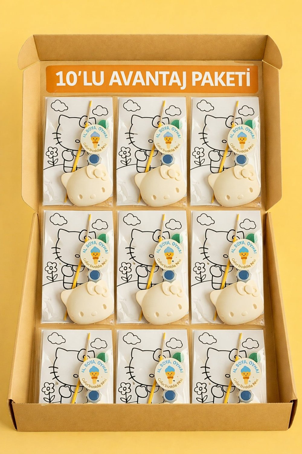 10'lu Hello Kitty Al Boya Oyna Seti - Seramik Boyama Aktivite Paketi