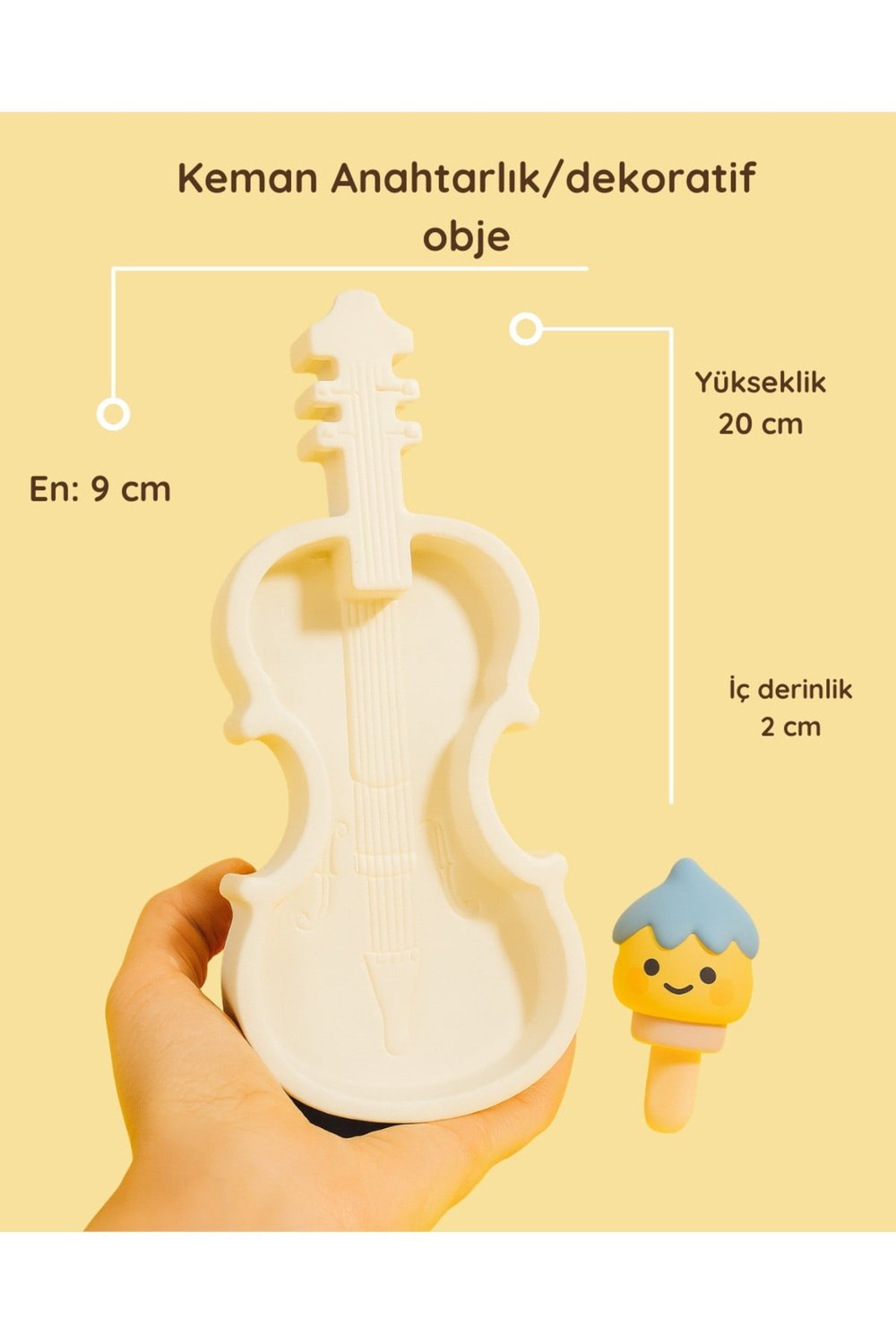 Keman Şeklinde Seramik Anahtarlık ve Dekoratif Obje – 20 cm El Yapımı Duvar ve Masa Süsü