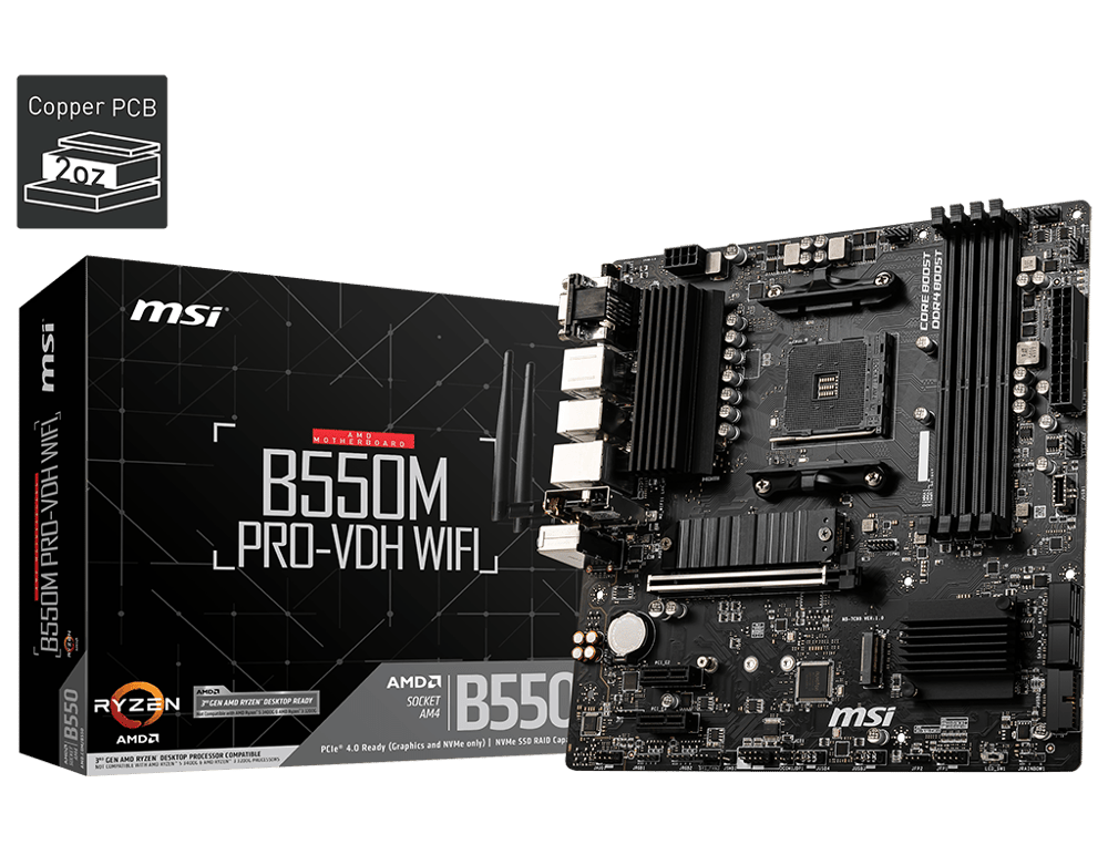 MSI B550M PRO-VDH WIFI DDR4 4400MHZ 1XVGA 1XHDMI 1XDP 2XM.2 USB 3.2 MATX AM4 (AMD 5000 VE 3000 SERİSİ İŞLEMCİ UYUMLU)