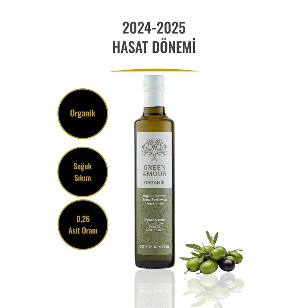 Green Amour Organik Soğuk Sıkım 0,26 Asit Zeytinyağı 500 ml