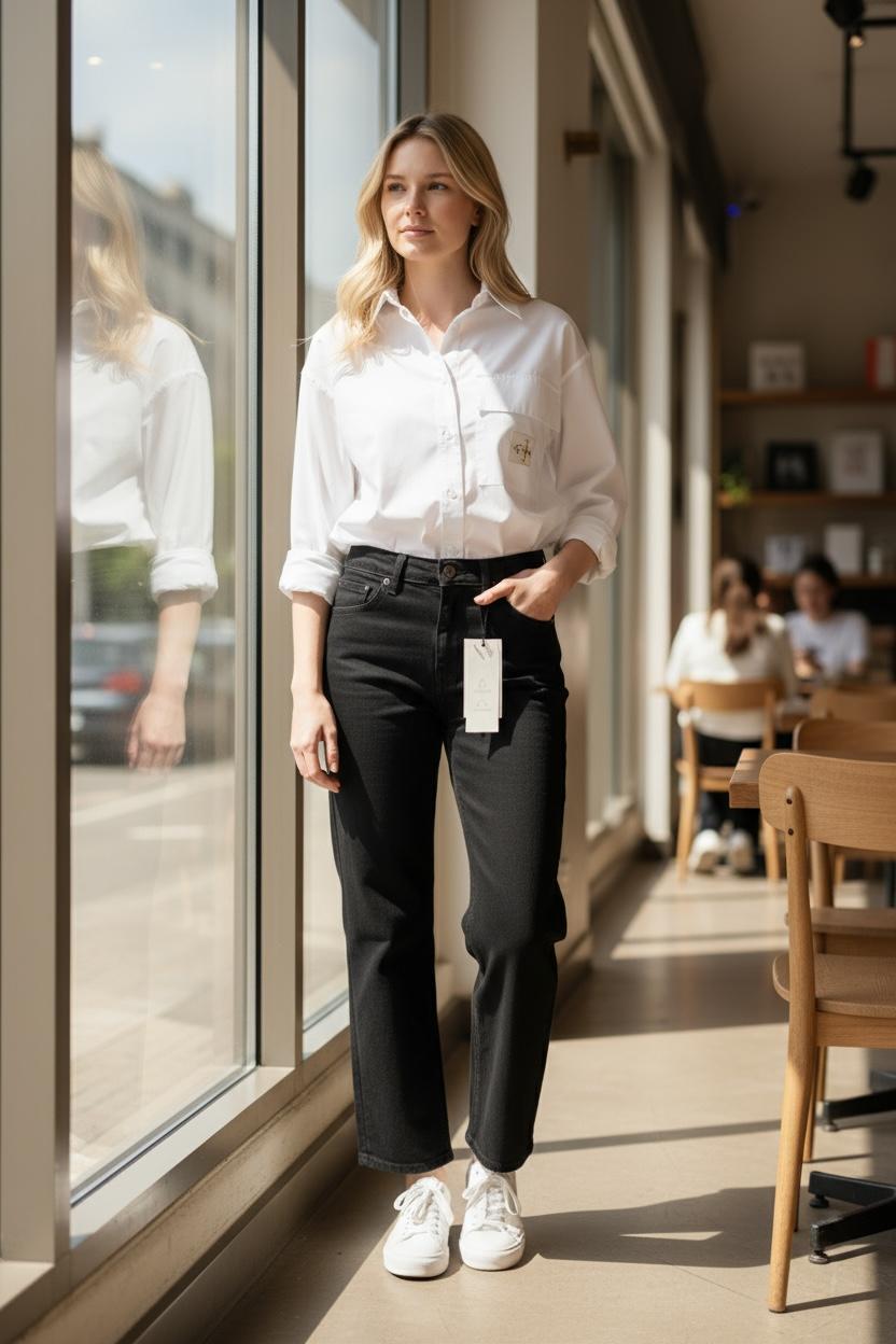 “Pure Icon” – Gold Logolu Oversize Gömlek