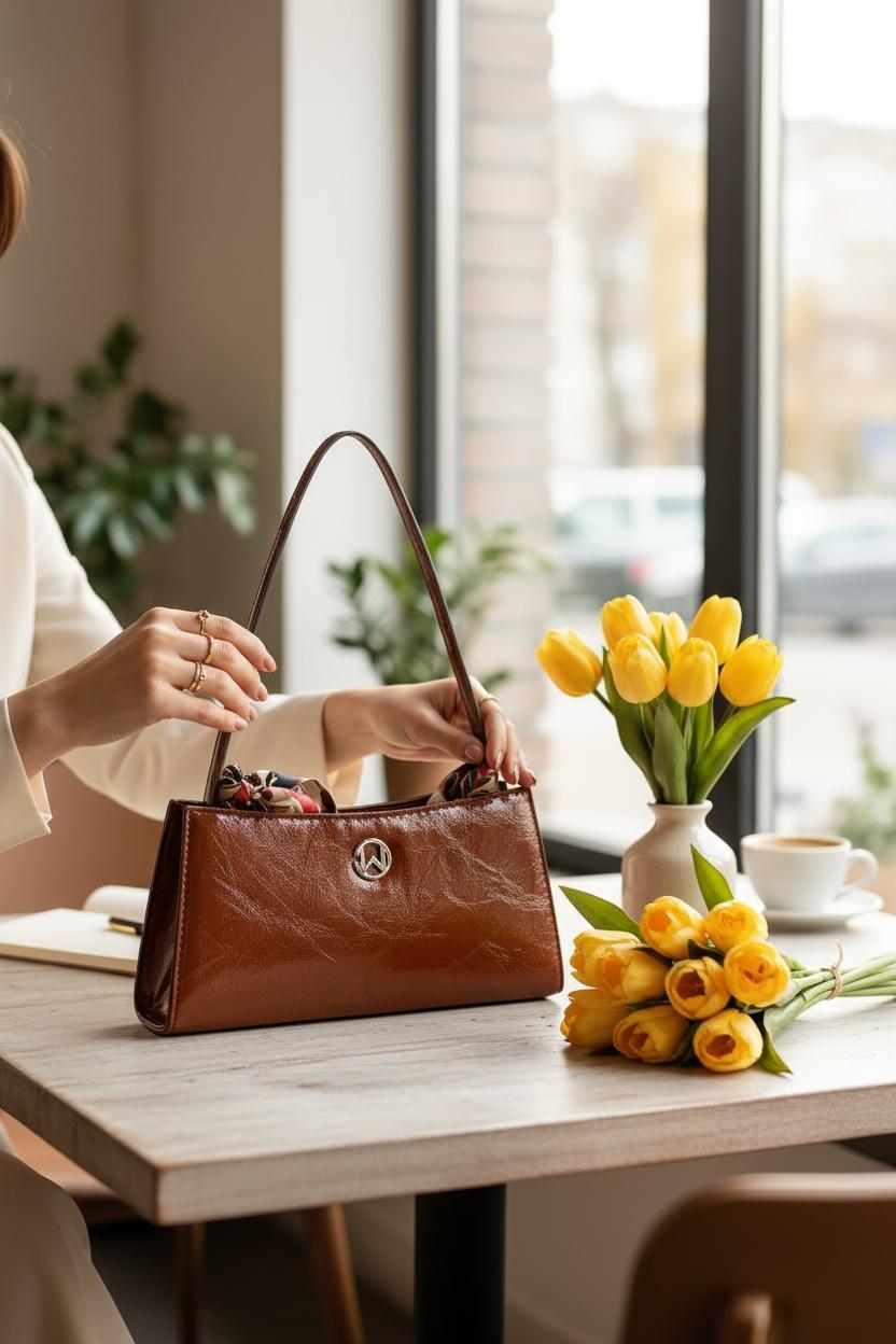 Retro Elegance Taba RenkOmuz Çantası