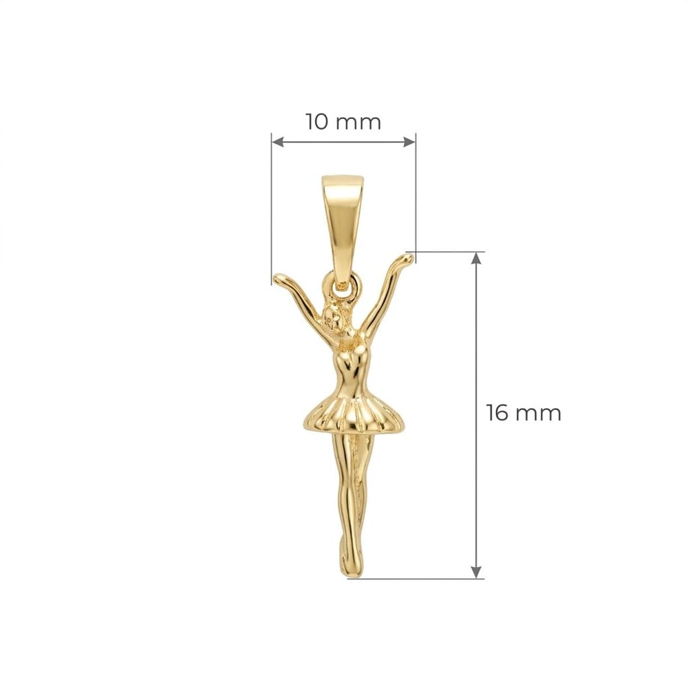 Balerin Figürlü Kolye Ucu  - 14k Altın Kaplama - 10 x 22 mm