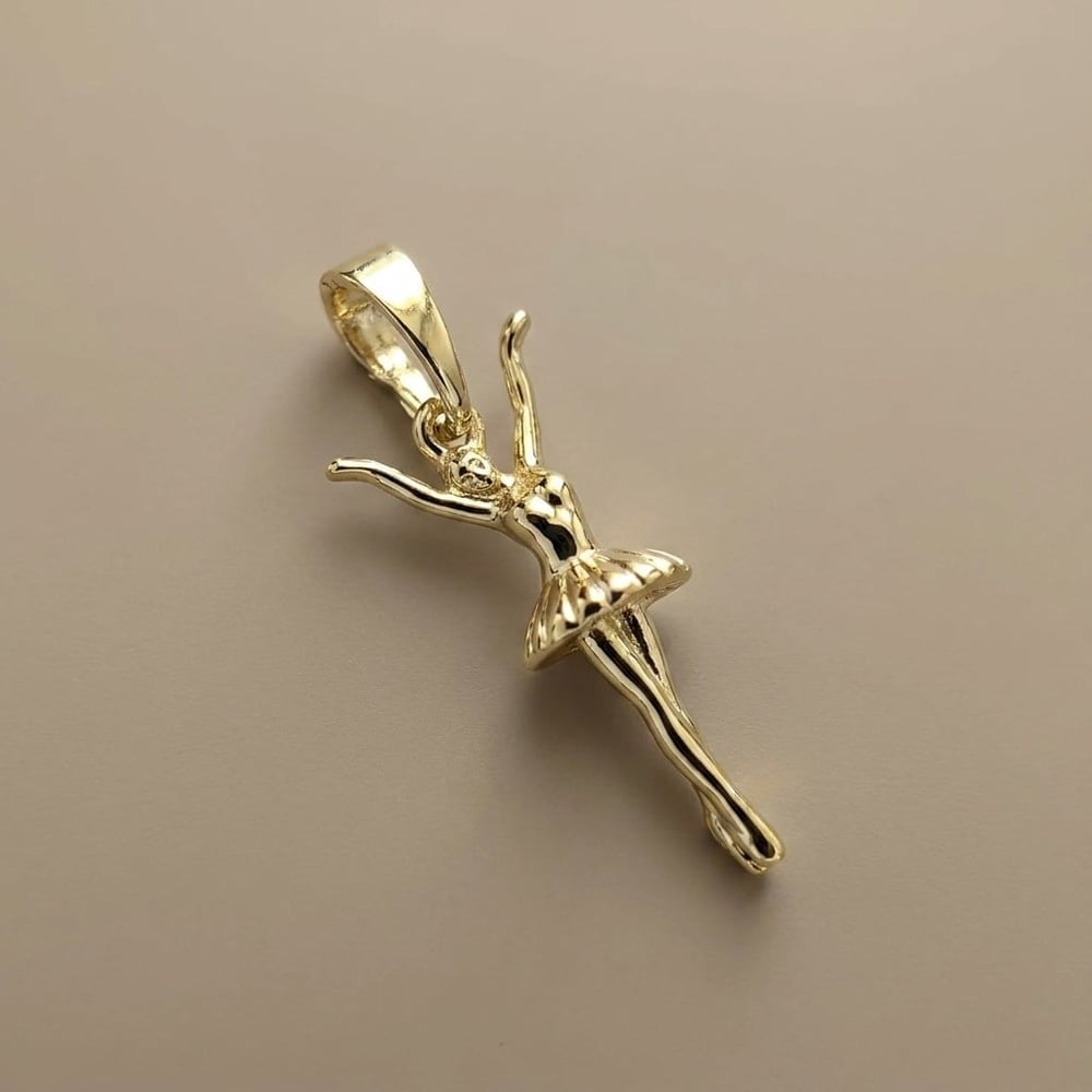 Balerin Figürlü Kolye Ucu  - 14k Altın Kaplama - 10 x 22 mm