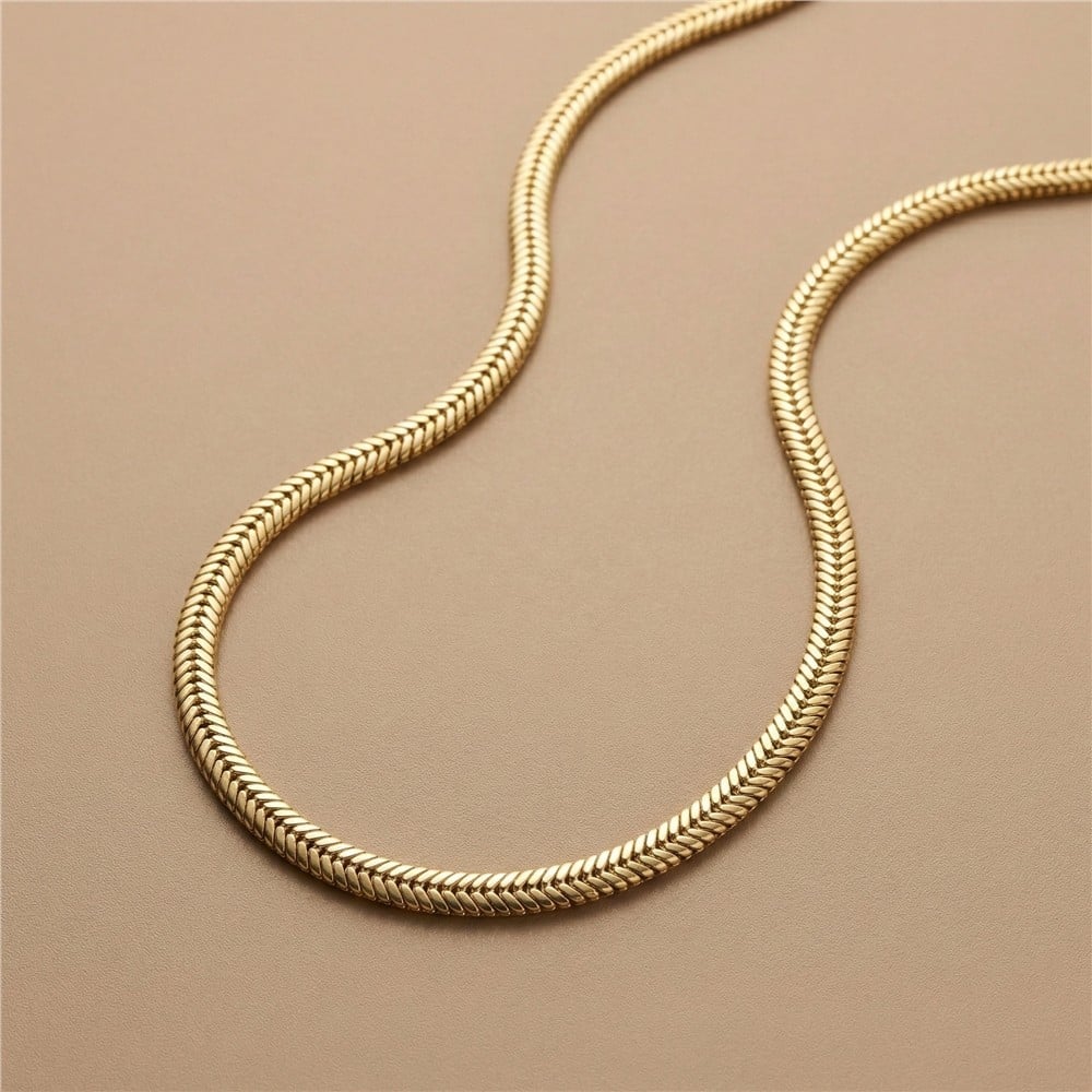 Balıksırtı Kalın Kolye - 14K Altın Kaplama - 60 cm / 7 mm