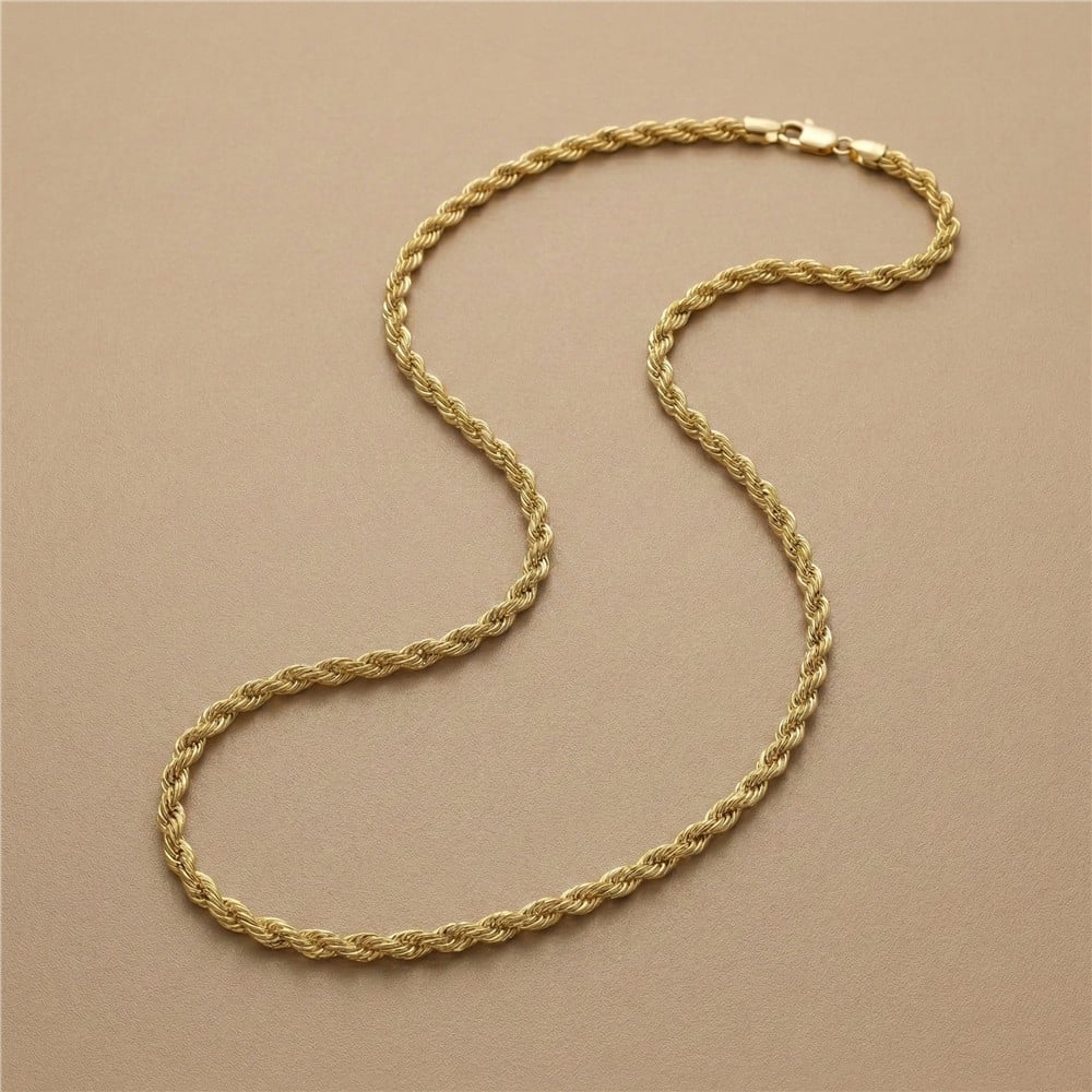 Burgu Zincir Çelik Kolye - 14K Altın Kaplama - 60 cm / 5 mm
