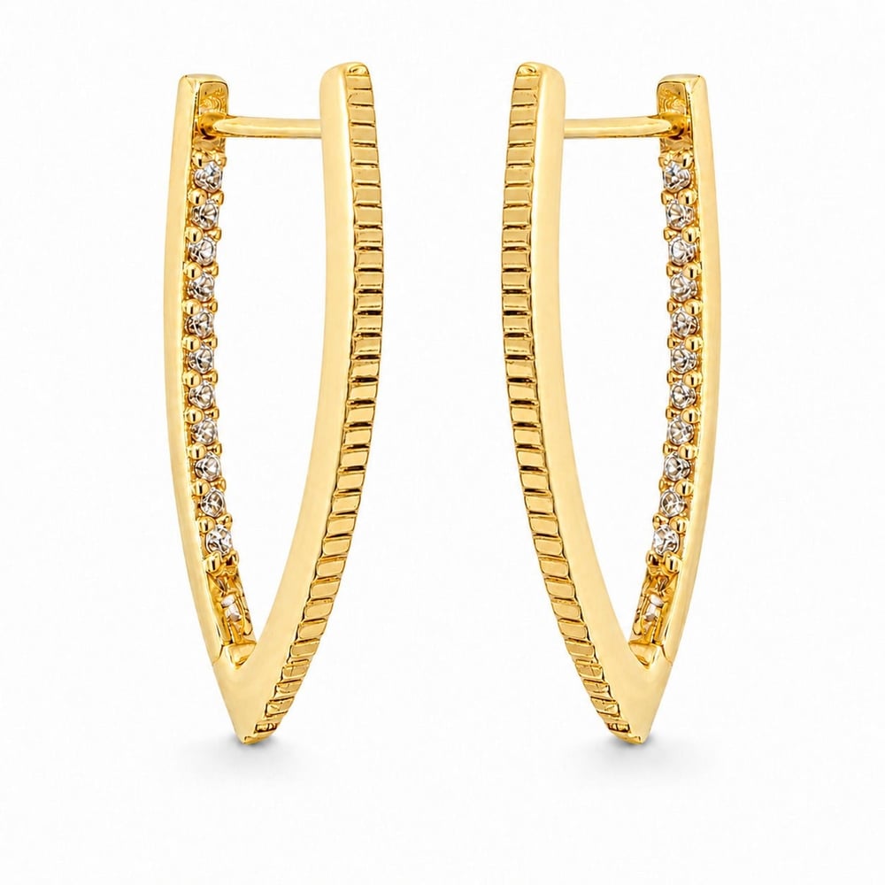 Damla Şeklinde Zirkon Taş Sıralı Küpe - 14K Altın Kaplama - 26 mm