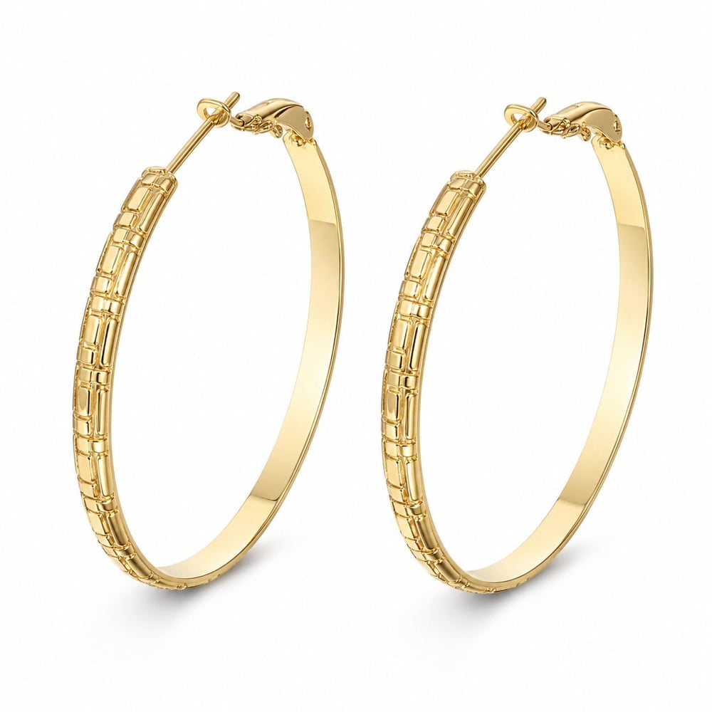Desenli Halka Küpe - 14K Altın Kaplama - 4 cm çap