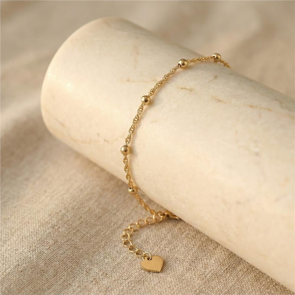 Dorikalı Boncuklu Bileklik - 14K Altın Rengi Kaplama, 17+3 cm