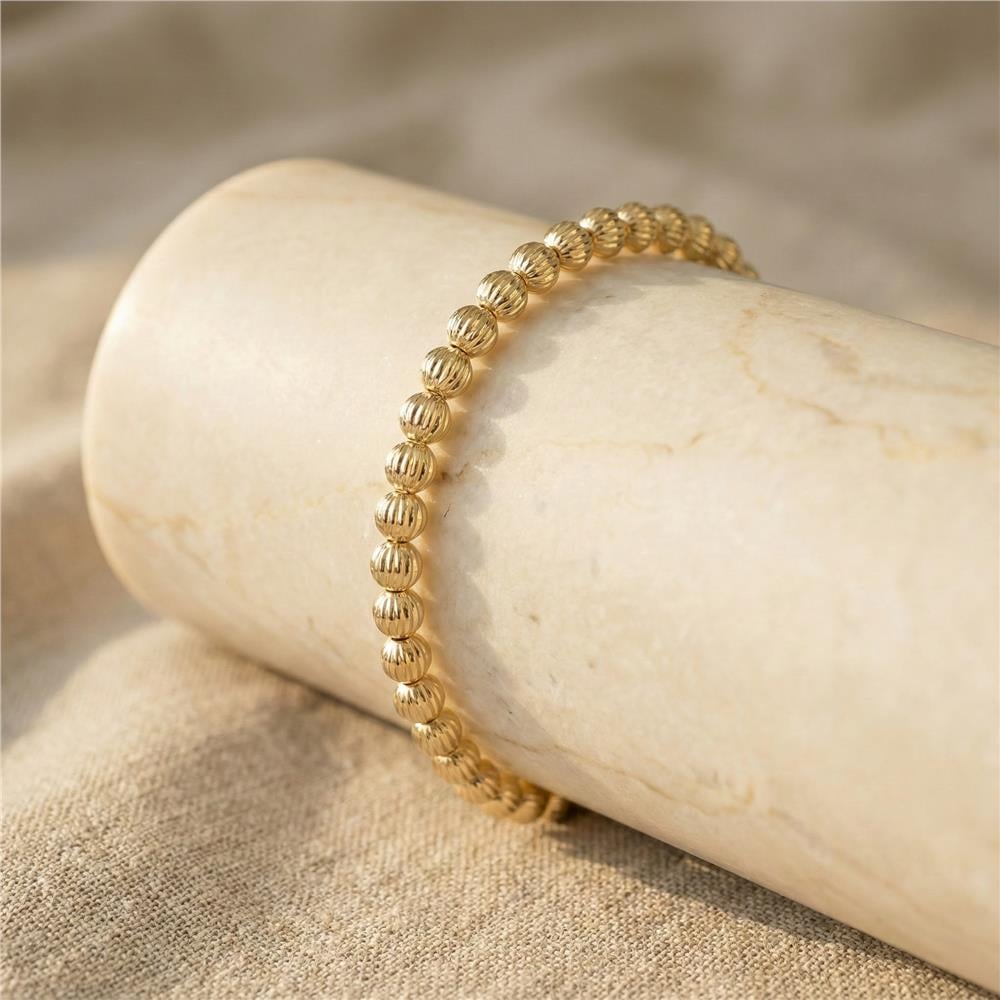 Dorikalı Top Boncuklu Bileklik - 14K Altın Rengi Kaplama, 17+3 cm
