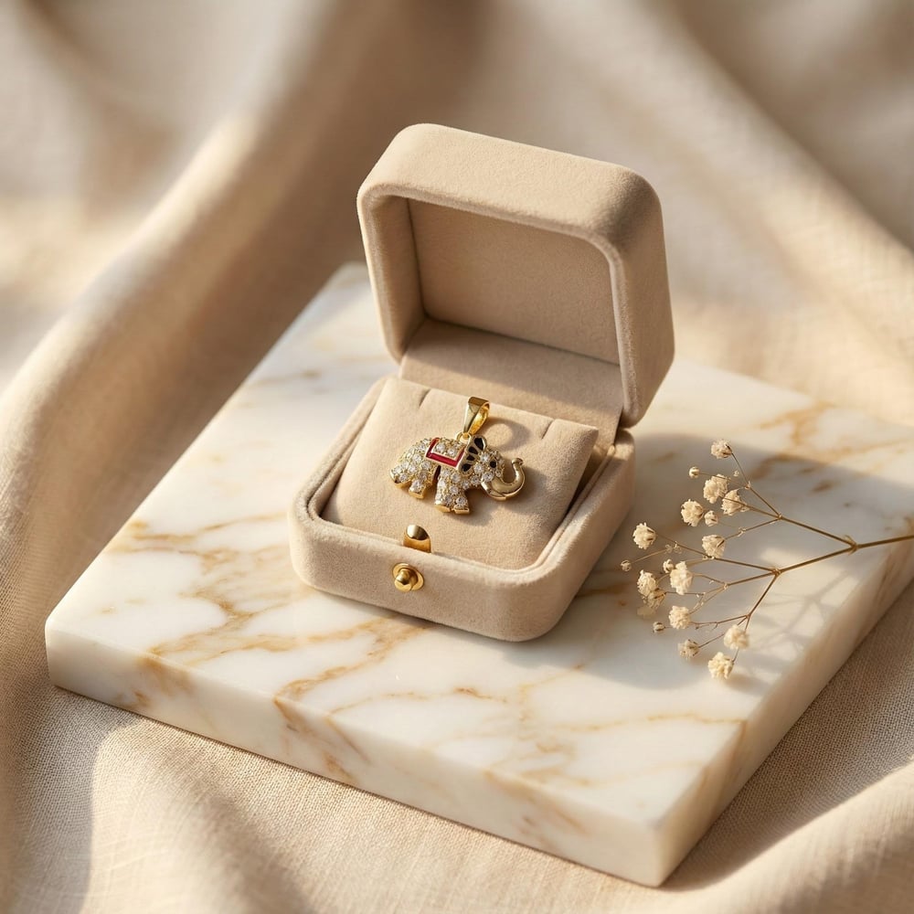 Fil Kolye Ucu - Zirkon - 14K Altın Kaplama - 12 mm