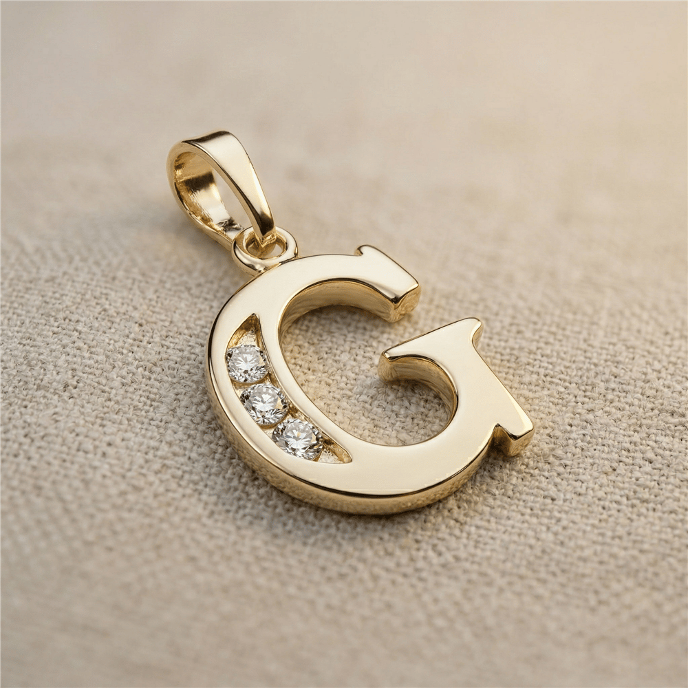 G Harfi Zirkon Taş Detaylı Kolye Ucu - 14K Altın Kaplama - 19 mm
