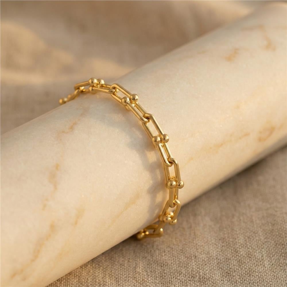 Halkalı Zincir Çelik Bileklik - 14K Altın Kaplama - 19+4 cm