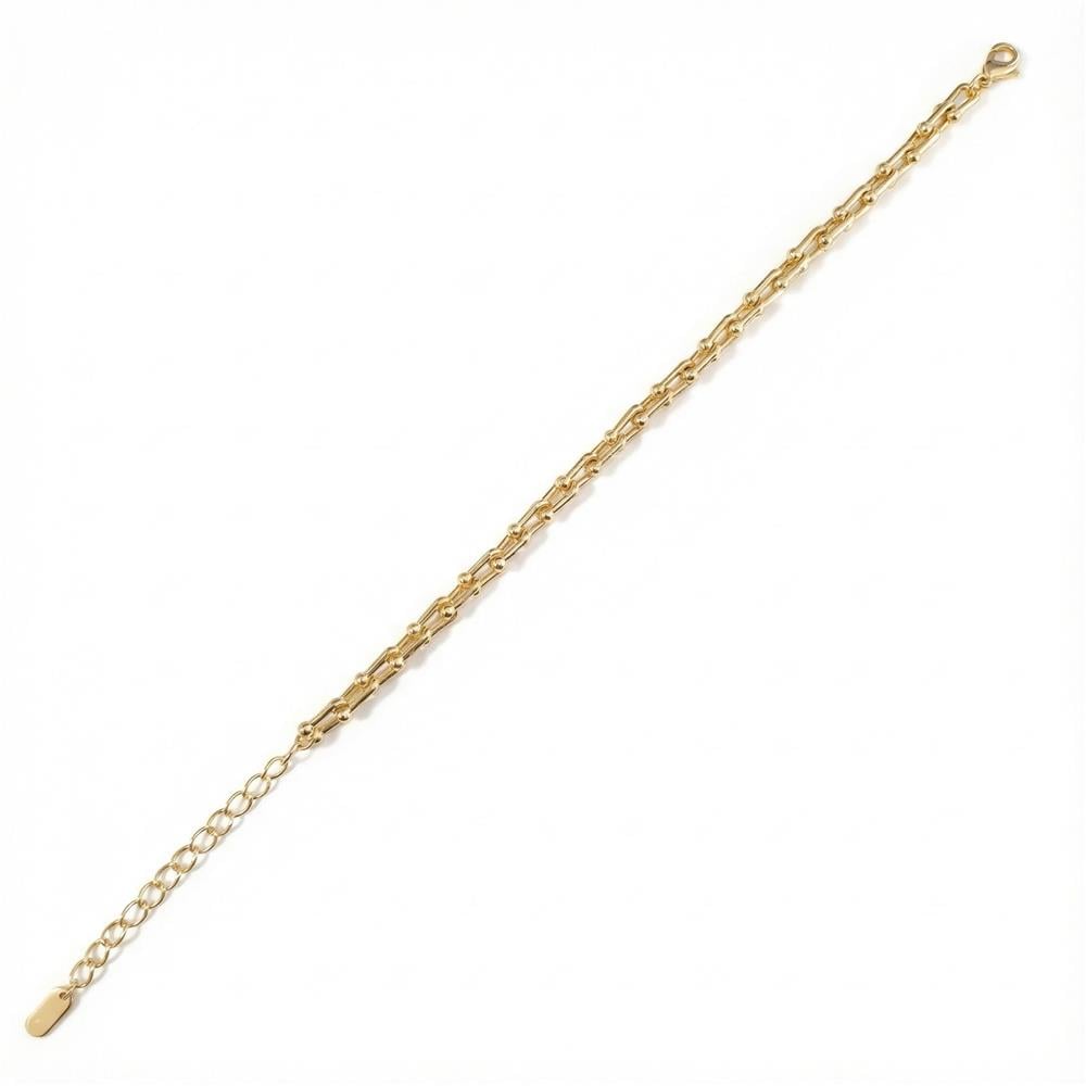 Halkalı Zincir Çelik Bileklik - 14K Altın Kaplama - 19+4 cm
